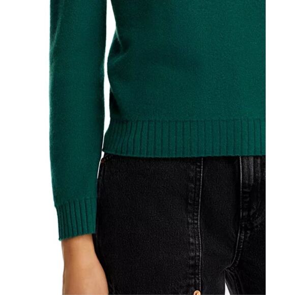 Aqua Cashmere 100% Green Sweater Pink Embroidered Flower Design Women's Size XS - Picture 5 of 15